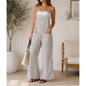 Marine Layer Striped Wide Leg Jumpsuit Overalls Size S Coastal Boho
